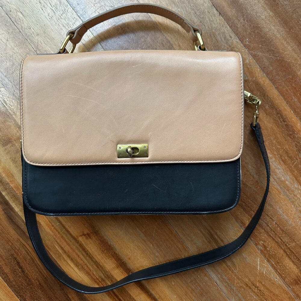 J. Crew Edie Shoulder Bag Purse Colorblock Camel & Black | Small